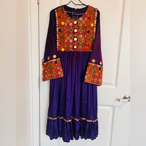 Afghan dress in dark purple color with velvet fabric and free size
